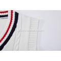 Boy's Knitted Stripe Rib Cable Cable Front School Vest